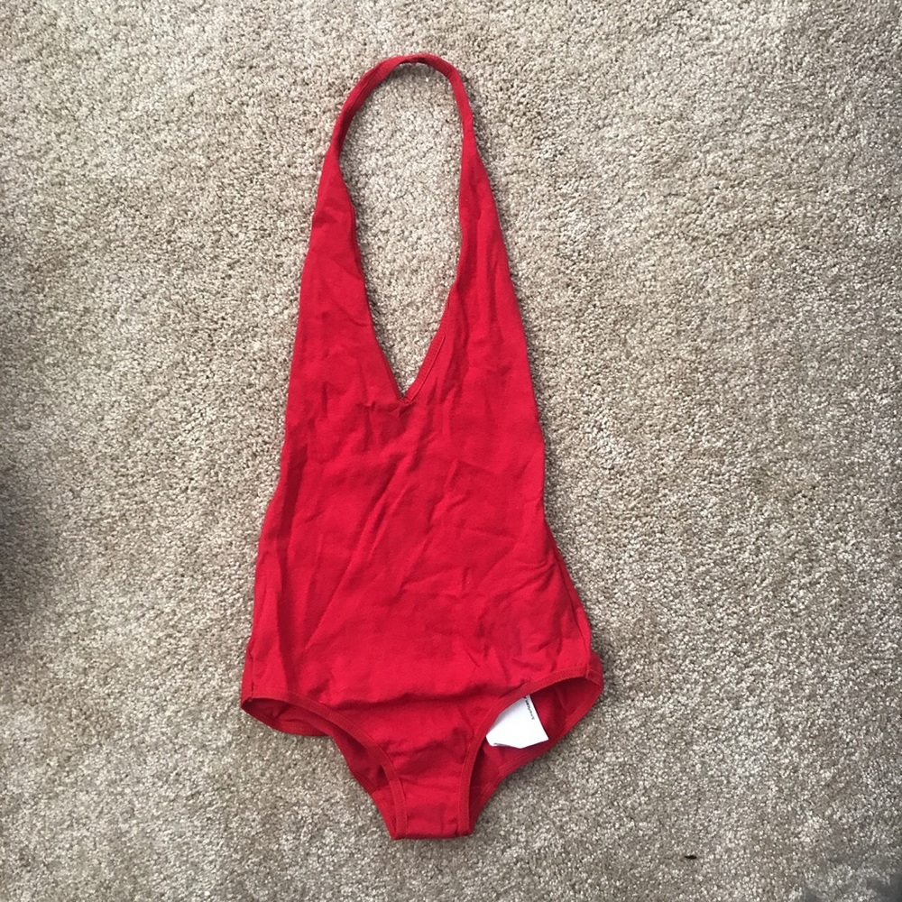 American Apparel red halter bodysuit